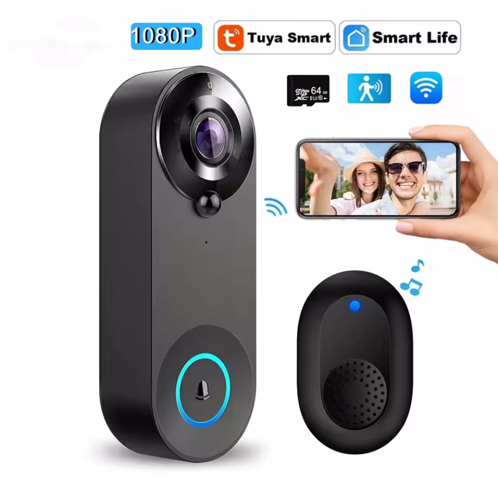 Smart Home Battery Camera - Tuya 1080P Bel Pintu WIFI Nirkabel