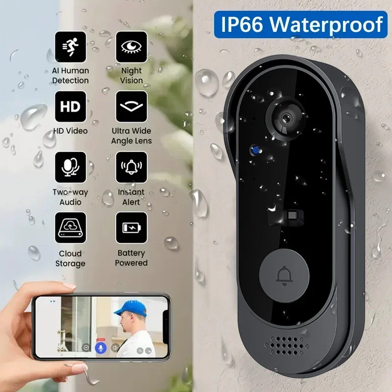Smart Home Battery Camera - Kamera Bel Pintu Nirkabel HD Tahan