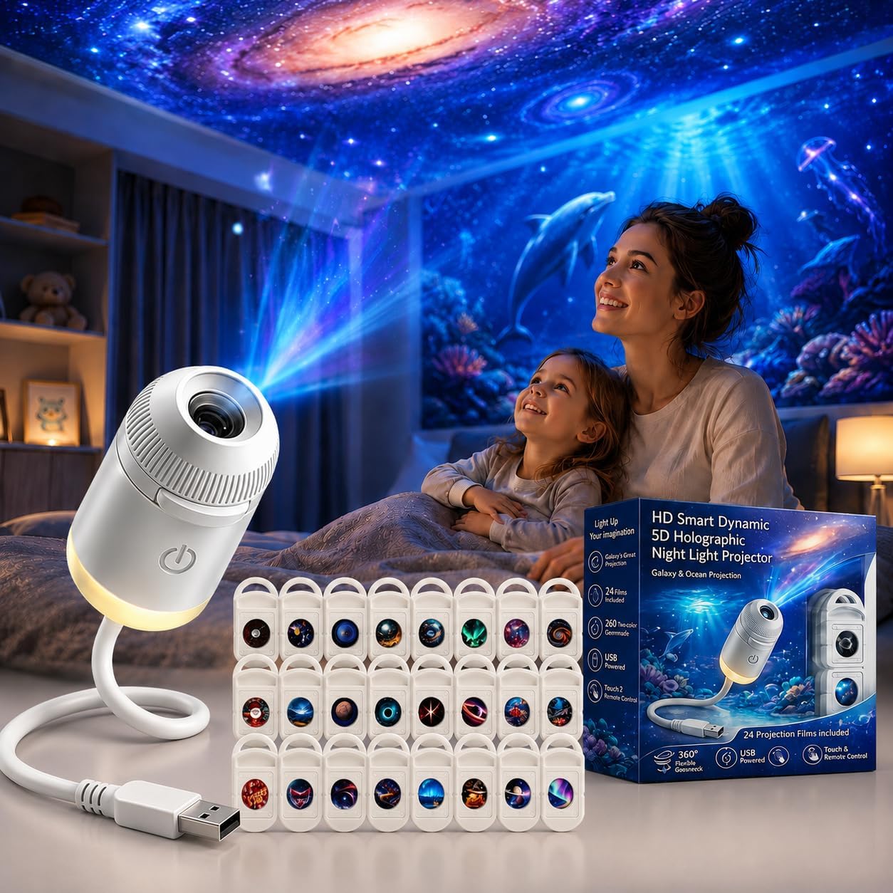 Smart Home Lighting - Proyektor Lampu Malam Holografik 5D Dinamis