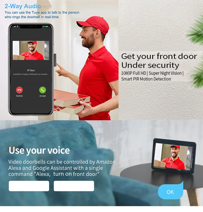 Interkom Pintu, 10.1 Inci, War - Video Doorbell ulasan dan harga