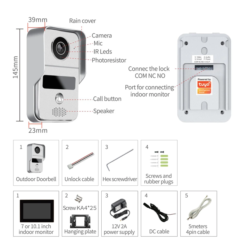 Interkom Pintu, 10.1 Inci, War - Video Doorbell ulasan dan harga